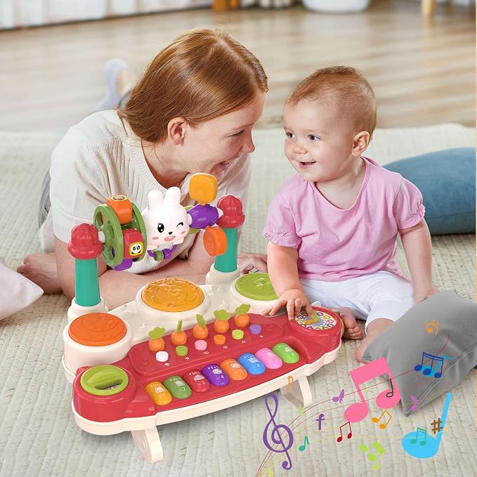 20-in-1 Piano Keyboard Musical Toy Interactive Drum for 1-3, Red | STEM Educational Sensory Toy - Montessori Preschool Electronic Learning Instrument - Toddlers 1st birthday gift