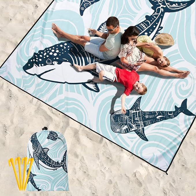 WIWIGO Beach Blanket Waterproof Sandproof Beach Mat 79" X 83"/10'x9'for 2-8 Adults Quick Drying Outdoor Picnic Mat Beach Accessories for Travel, Camping, Hiking