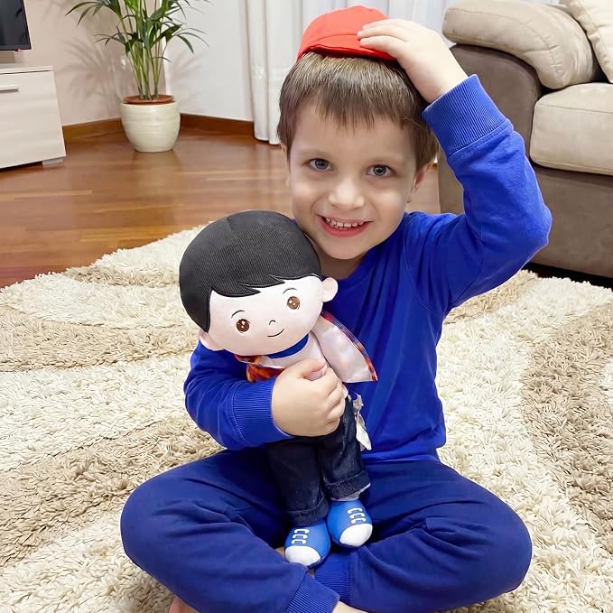 OUOZZZ 12.6" Soft Baby Doll Toys for 1 Year Old Boy Gifts, Birthday Gifts for 1 Year Old Boy Plush Toys Gift for Toddler Kids Red Hat