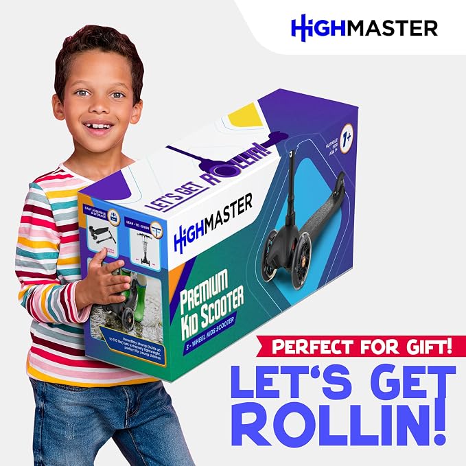 HighMaster Kids Scooter – 3 Wheel Kick Scooter for Children and Toddlers – Adjustable Handlebar with LED Wheel Lights – Indoor and Outdoor Fun