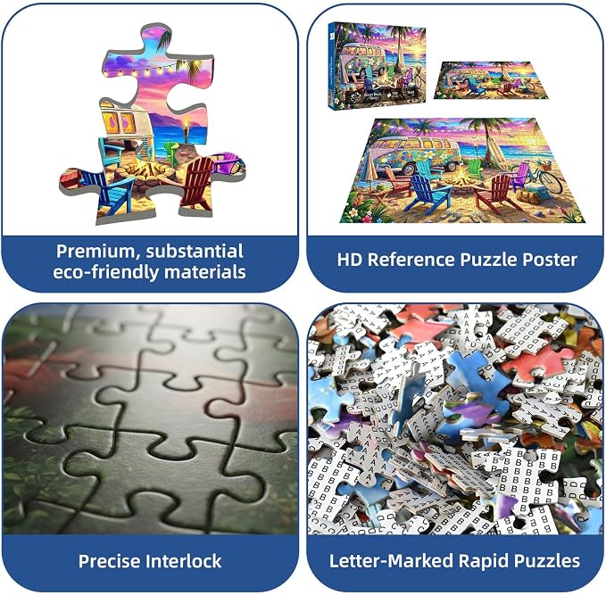 Sunset Beach Camp Puzzles for Adults 1000 Pieces,Challenging Jigsaw Puzzles for Adults 1000 Pieces,Difficult Impossible Puzzle for Family Game Night,Summer Puzzles Gifts for Father's Day