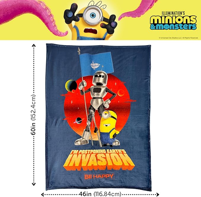 Minions & Monsters Movie Throw Blanket, Soft Cozy Decorative Blanket for Couch or Bed (Officially Licensed Product) By Franco
