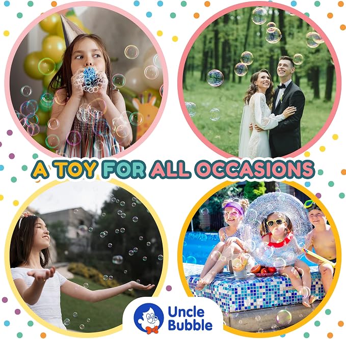 Uncle Bubble Mini Bubble Blower, Makes Thousands of Bubbles, for Kids and Toddlers, Plastic Reduction Version