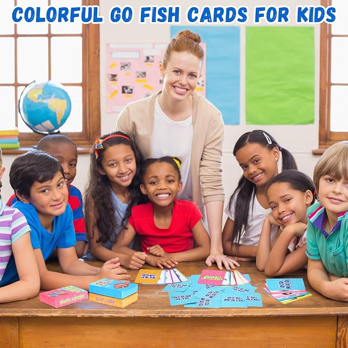 Zubebe 16 Decks Kids Card Games Bulk Operation Christmas Classic 4 In1 Includes Go Fish, Old Maid, Memory Match, Slap Jack Playing Card Game Set for Toddlers Family Game Night Basket Stuffers
