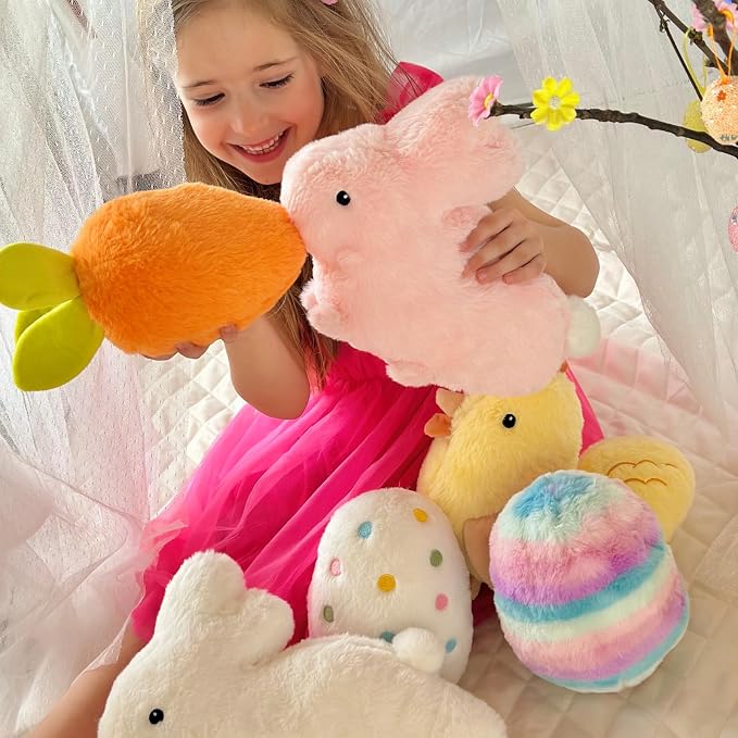 MaoGoLan 6 Pack Plush Pillow Stuffed Animals Bulk with Rabbit Shaped Throw Pillows Egg Plush Set for Kids Girls Gifts Party Favors Decorations Mother's Day Christmas