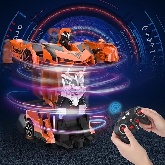 BLUEJAY Transform Rc Cars for Boys 4-7 8-12, 2.4Ghz 1:18 Scale Remote Control Car Transforming Robot, One-Button Deformation 360° Rotation and Drift Car Toy Gifts for Boys 3-5 (Orange)