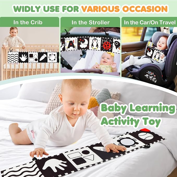 BBWOO High Contrast Baby Toys for Newborn, Tummy Time Mirror, Black and White Baby Toy for 0-6 Months, Soft Montessori Visual Stimulation Infant Book, Boy Girl Shower Gift