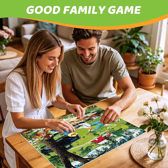 500 Piece Puzzles for Adults, Countryside Picnic Jigsaw Puzzle, Vintage Farm Landscape Puzzle with Lake,Barn and Cows, Rural Scenery Puzzle with Letters on Back, Fun Family Game Gift for Teens Seniors