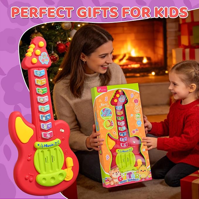 Kids Guitar Toy for 1-3 Year Old Boys Girls,Toddler Musical Toy with Lights,3 Play Modes Music & Animal Sounds,Early Learning Educational Guitar,Birthday Christmas for Baby