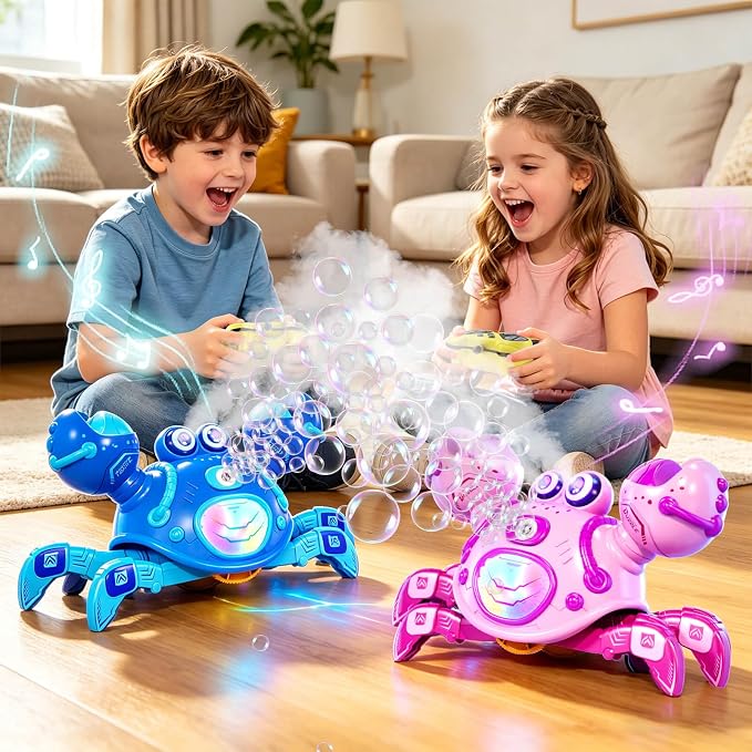 Gretex Crab Bubble Machine for Kids 3-6 Year Old: Remote Control Bubble Machine With Mist Spray Led Lights Music, AutoWalking Bubble Toy, Bubble Maker for Toddler Boys Girls Indoor Outdoor Party, Blue