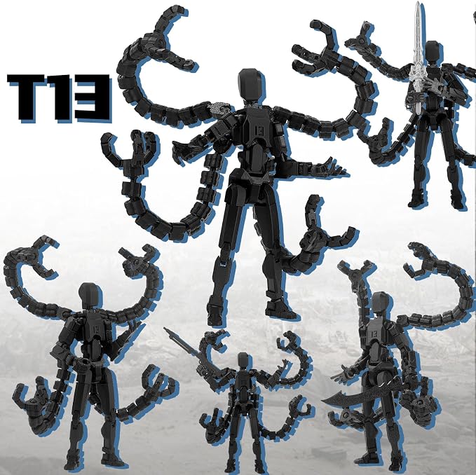 Assembly Completed T13 7.2inch Action Figure 3D Printed Multi-Jointed Movable T13 Nova 13 Robot 13 Action Figure Desktop Decorations for Game Lovers
