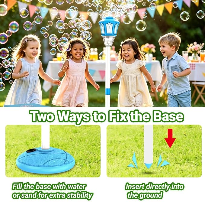 High Output Bubble Stand Machine, Automatic Bubble Blower with Colorful Lights Music, Electric Bubble Maker for Kids Toddlers, Perfect for Summer Outdoor Activities (Blue)