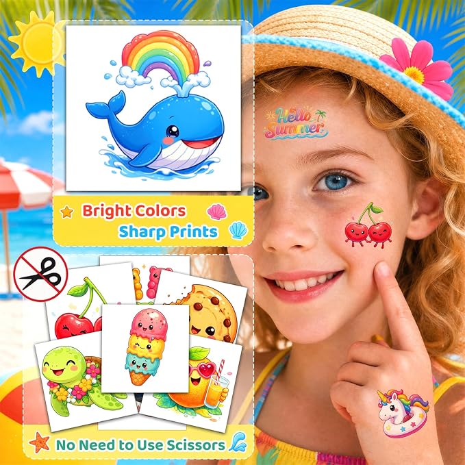 JCFIRE Temporary Tattoos for Kids Adults, Pool Hawaiian Luau Summer Party Decorations, Cute Summer Tattoos Stickers, Party Favors Rewards Supplies