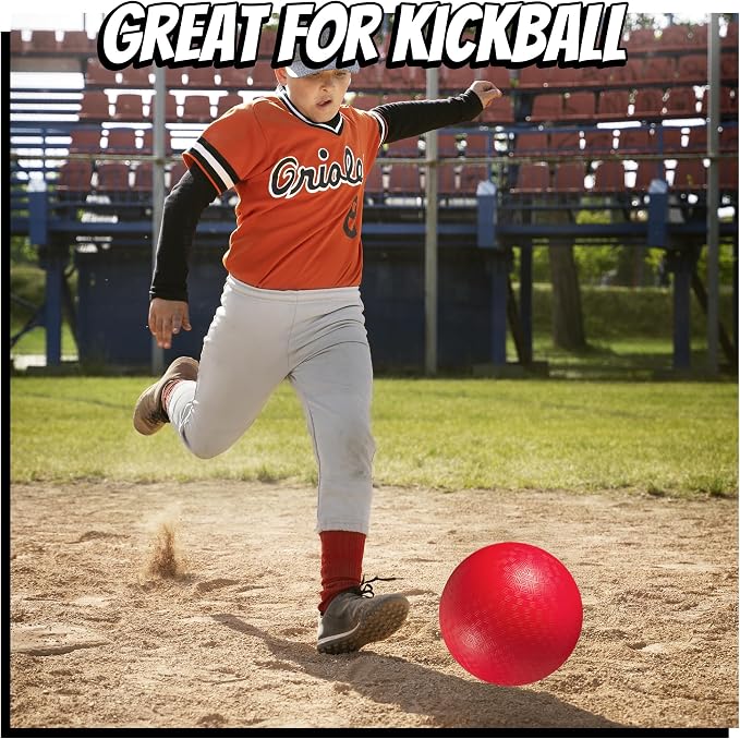 10 Inch Kickball Playground Balls - (Pack of 6) Inflatable Rubber Indoor Outdoor Bouncy Balls for Adults & Kids - Dodgeballs, Kickballs, Four Square and Handballs for School, Gym, with Hand Pump