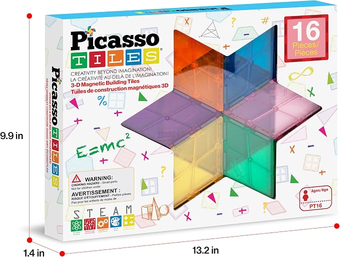 PicassoTiles Magnetic Building Block Set Geometry Shape Magnet Tiles Construction Toy STEM Learning Kit Educational Playset Playboard Pretend Play Stacking Blocks Child Brain Development PT16