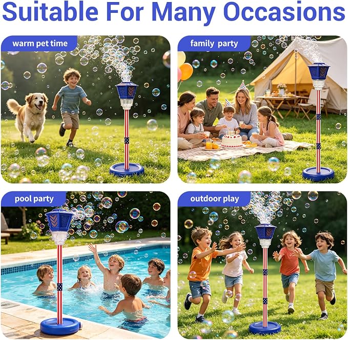 Bubble Machine for Kids Toddlers 1-3, Automatic Height Adjustable Standing Bubbles Blower Maker with Lights and Music Outdoor Toys for Birthday, Wedding Party