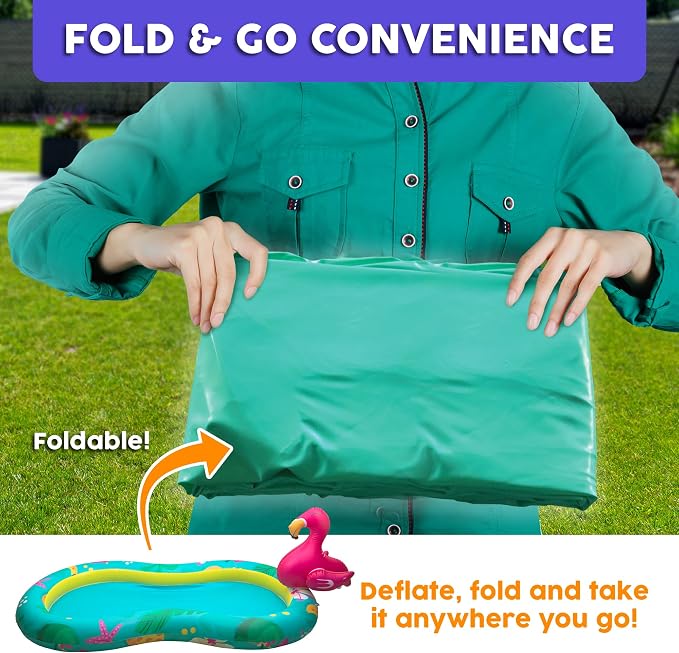 Kiddie Pool with Sprinkler | Kiddie Pool for Kids, Inflatable Toddler Pool, Toddler Inflatable Swimming Pool with Splash Pad, Summer Water Toys for Toddler Outside, Summer Toys, Flamingo