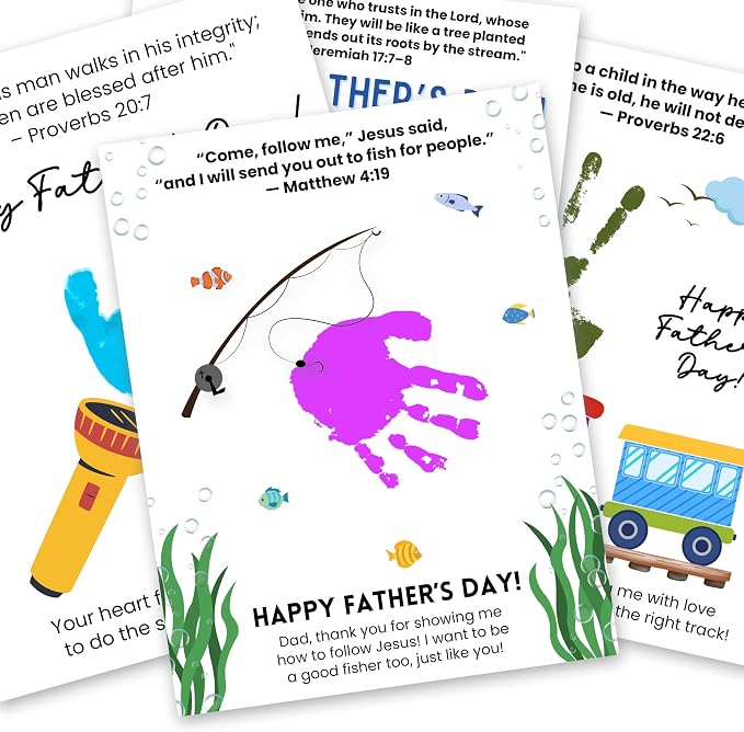 Christian Father’s Day Handprint Craft Kit for Dad, Pack 4 Personalized Bible Verse Keepsake Gift, Faith-Based Handprint Art, Meaningful Father’s Day Memory Gifts, DIY Keepsake Gift Inspired by Faith and Love