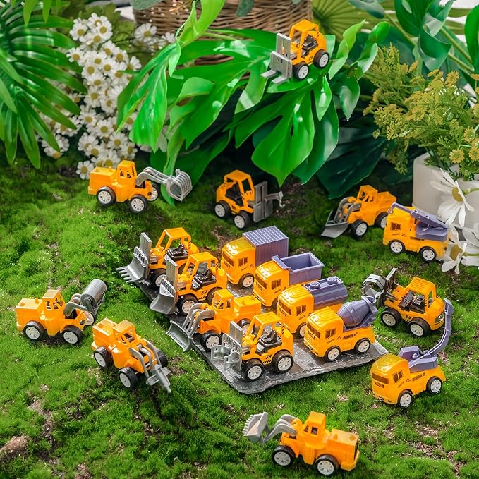 Libima 72 Pcs Construction Toys for Construction Party Favors, Fire Fighting Vehicles Tractor Military Truck Toys Small Sand Trucks Excavator Toy for Birthday Gift, 16 Styles(Engineering Vehicles)