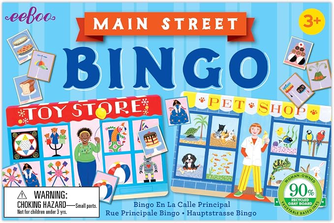 eeBoo: Main Street Little Bingo Game, Developmental and Educational, Allows for Recognition, Concentration, and Memory Skills, for Ages 3 and up