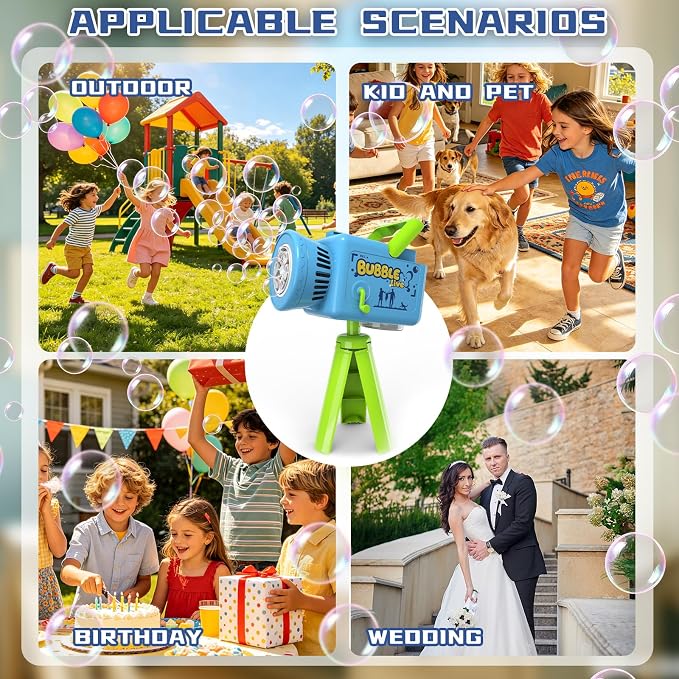 Kids Bubble Camera, Rechargeable Outdoor Bubble Machine with Tripod, USB Toy Gift for Party Birthday Camping