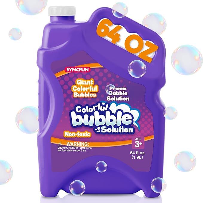 SYNCFUN 64 oz Premixed Bubble Solution, 1.9L Giant Pre-Mix Refill Solution for Bubble Machine,Bubbles for Kids, Wands, Blower, Easter, Outdoors Activity, No Mixing or Measuring