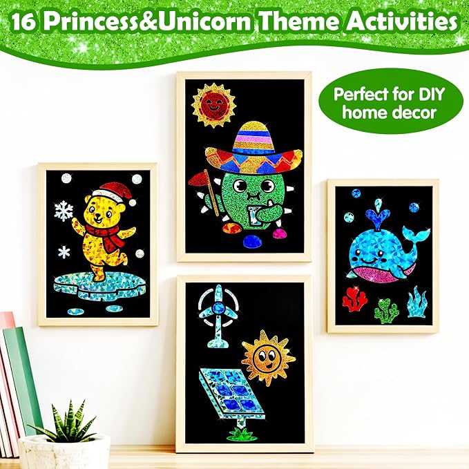 FUNNYB&G Foil Art Craft Kit for Kids 4-10 Years Old: Mess-Free & No-Glue, Create 16 Sparkly Going Green Pictures – Perfect Travel Toy & Birthday Gift for Kids (Going Green)