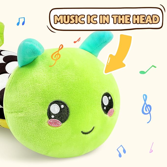 Baby Toys 0-6 6-12 Months, Caterpillar Musical Stuffed Animals Toys with Rattles Crinkle Mirror, Newborn Infant Tummy Time Toys 0-3 Months, Baby Sensory Toys for Boys Grils Shower Gifts