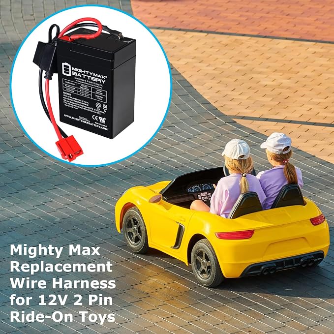 Mighty Max Battery Drop in Replacement for 6v Ride on Vehicle with 4.5ah Battery kit and Harness with 2 Pins Connector