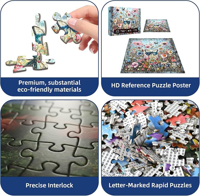 Butterfly in Bloom 1000 Piece Puzzles for Adults,Challenging Jigsaw Puzzles for Adults 1000 Pieces,Hard Difficult Impossible Puzzle for Family Game Night,Puzzle with Letters on Back Games