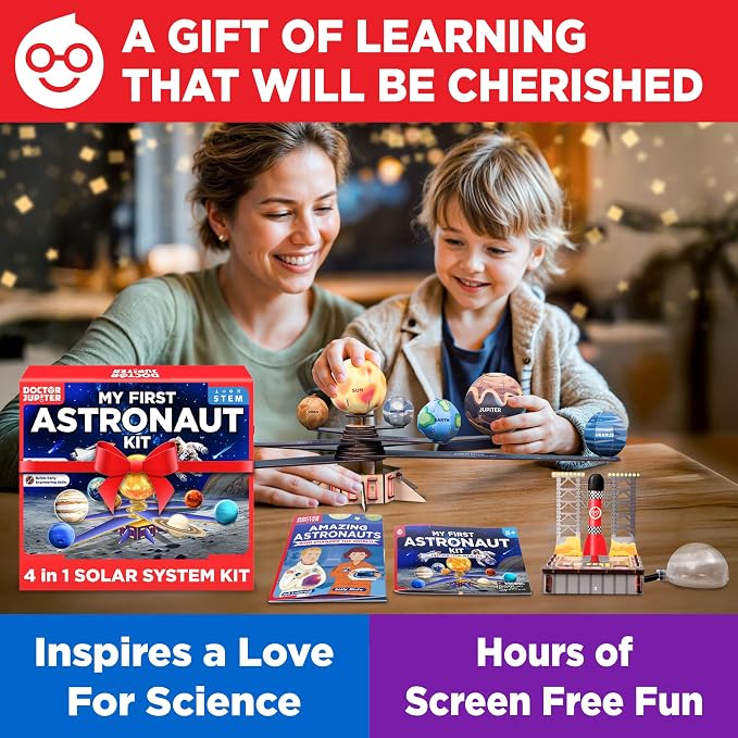 Doctor Jupiter My First Astronaut Kit, Solar System Project Kit for Kids, STEM Space Toys for 5-6-7-8-9-10 Year Old Boys & Girls | 4 in 1 Learning & Educational Toy