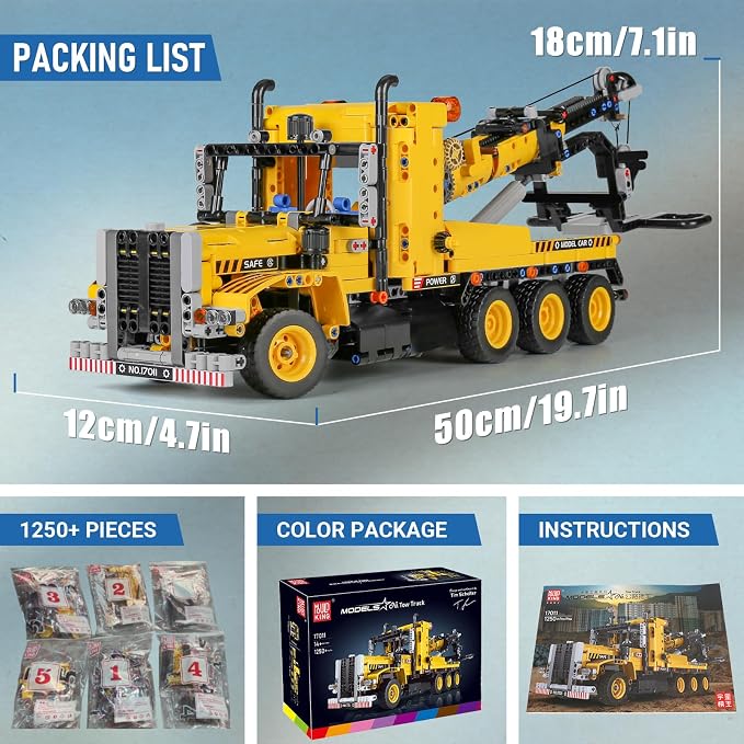 Mould King 17011 Heavy-Duty Tow Truck Building Toy Set, Technology MOC Road Trailers Building Gift Toys for Age 14+/Adult (1,250 Pieces)