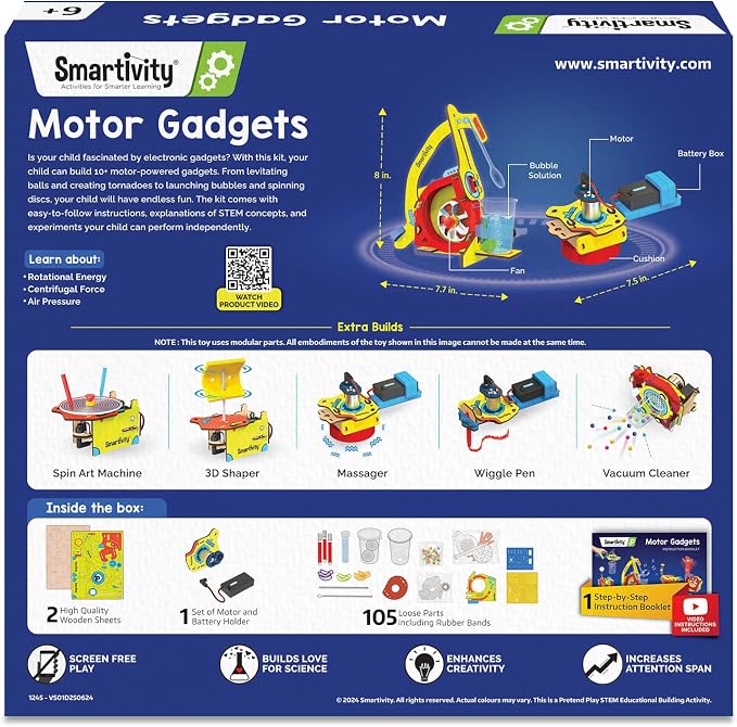 Smartivity 10-in-1 Motor Powered STEM Kit for Kids | Build 10+ Electronics Projects - Bubble Launcher, Spinner & More | DIY Science Engineering Toy | Birthday Gift Boys & Girls 6 7 8 9 10 11 12