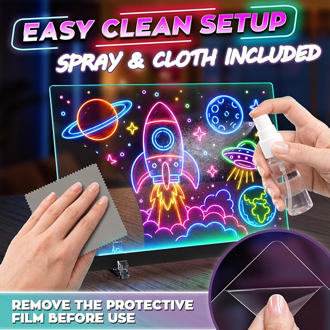 LED Drawing Board with USB-C Power – 16 Inch Acrylic Light Board for Tracing with Edge-Lit Color-Changing Glow, 7 LED Colors, 6 Light Modes – Plug-and-Play Kit with Markers, Stands, Gift Box (Black)