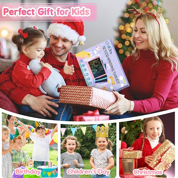 Hockvill LCD Writing Tablet 12 Inch, Toys for Boys Girls Drawing Pad for 3 4 5 6 7 Year Old Kids Toys, Toddler Erasable Doodle Board Travel Essentials, Christmas Birthday Gift for Kids - Pink
