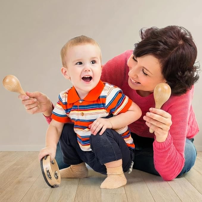Stoie’s Wooden Musical Instruments for Toddlers Ages 3+, Montessori Music Toy Set for Kids with Drum, Tambourine, Maracas, Bells & Flute, Educational Preschool Toys for Boys & Girls