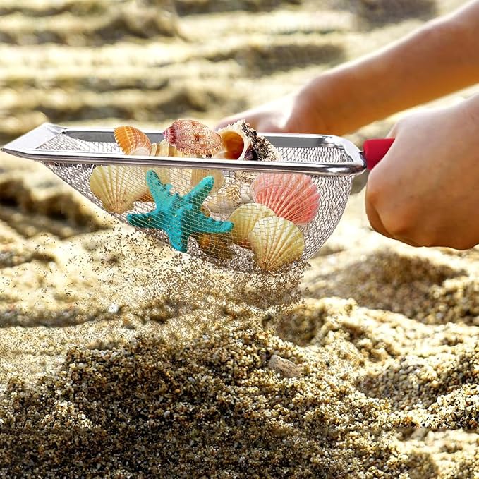 Beach Mesh Shovel, Shark Tooth Sifter Dipper for Shell Collecting, Kids Filter Sand Scooper for Picking Up Shells - Beach Snow Toys for Kids (Black)
