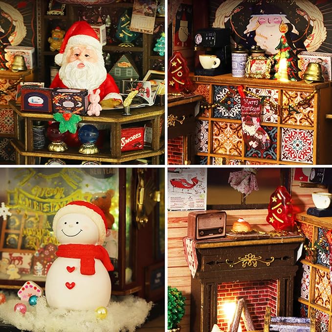 fifijoy Christmas Miniature Dollhouse Kit, DIY Dollhouse Miniature House Kit for Adults, Tiny House Kits Mini Model Building Sets with Music (Christmas Wonderland)