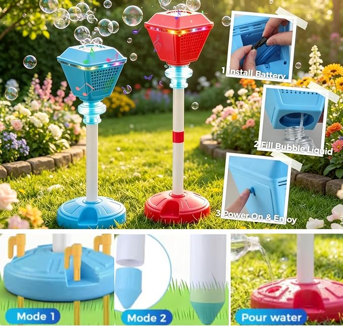 Bubble Machine for Kids Toddlers - 2026 Rechargeable Automatic Bubble Machine with Lights & Music, Bubble Blower with Adjustable Stand up to 47 Inch for Backyard Games, Outdoor Play (Blue)
