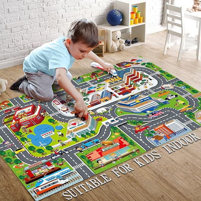 Oriate Kids Dream Mat Modern City Toy Activity Playmat, Parent-Child Interaction Game Map Rug, Ideal Children's Educational Road Traffic City Life Pretend Play 552-C
