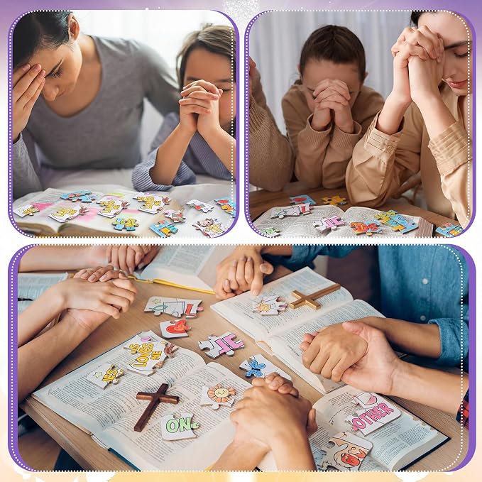 Realspring 24 Pack Religious Jesus Loves Me Color Your Own Jigsaw Puzzles for Kids 3-5, 4-6, 6-8, Coloring Crafts DIY Paper Puzzles Party Favors Gifts for Toddler Children Learning Education Toys