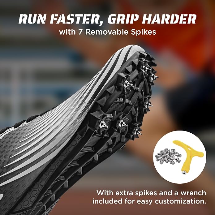 RUNIC Track & Field Shoes for Men, Women & Kids – Pro Running Spikes for Sprint, Race & Training – 7 Spikes + Extra Spikes & Wrench (US Men Size)