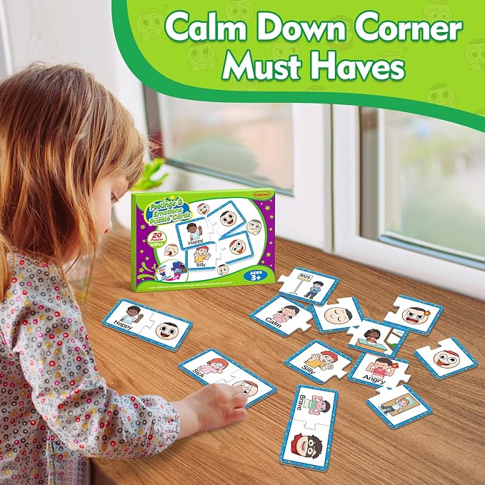 Kasfalci Feelings & Emotions Puzzle Cards, 40 PCS Feelings Chart Toys for Kids,Social Emotional Learning Activities,Speech Therapy Games,Autism Learning Materials,Calm Down Corner Supplies