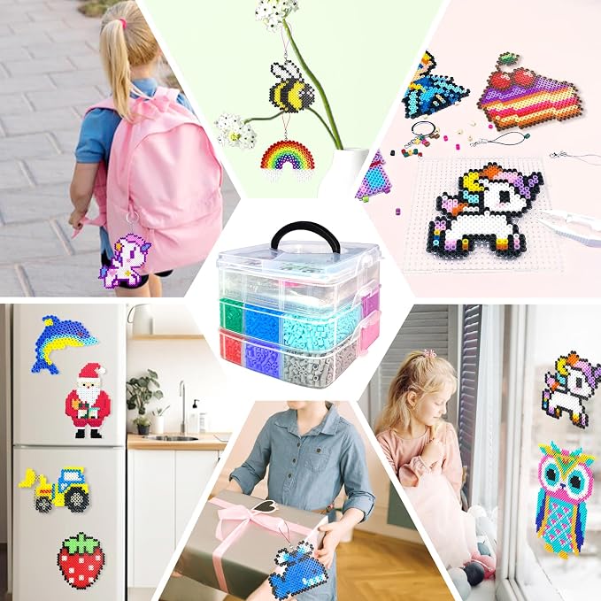 Fuse Beads Kit for Kids - 11000 Fuse Beads, 20 Colors 5mm Bead Craft Kits with Storage Box, Pegboards, and Accessories, Arts and Crafts Set for Girls & Boys, DIY Creative Birthday Christmas Gifts