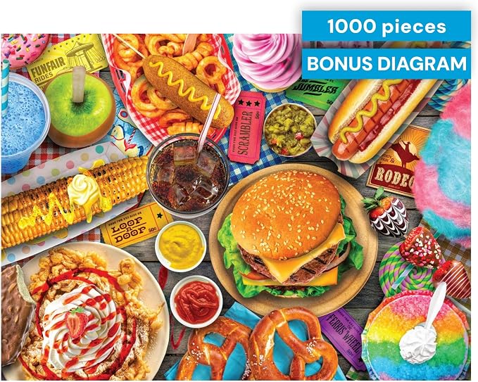 Buffalo Games Lars Stewart Fun Fair Food 1000 Piece Jigsaw Puzzle - Cardboard, Rectangular, 26.75 x 19.75 in - Puzzles for Adults - Full-Color Reference Poster - Precision-Cut Pieces