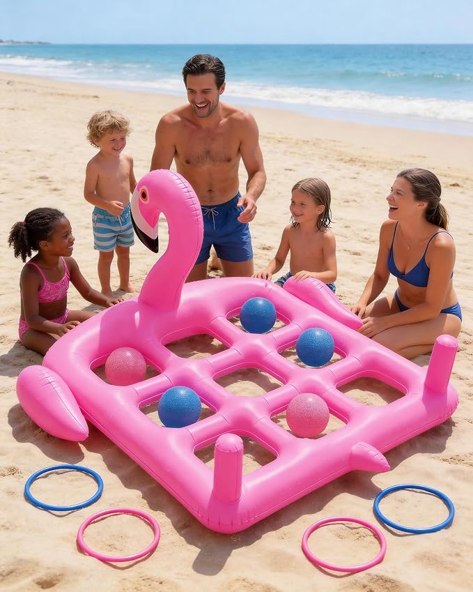 Utook Pool Party Toys Games Set -Giant Tic Tac Toe Pool Toy- 2-in-1 Inflatable Games -Thickened Leak-Proof PVC, Outdoor Water Toys for Toddlers Kids Age 4+, Use in Pool Beach Lawn