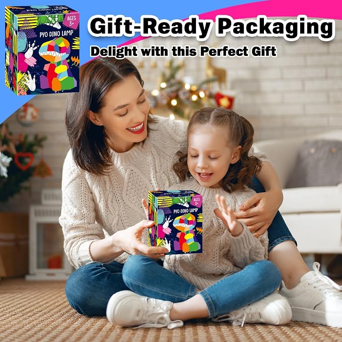 FUNZBO 4.3in Paint Your Own Dinosaur Lamp Kit - Arts and Crafts Supplies Painting for Kids Teens, DIY Night Light Dinosaur Toy for Boy Girl 3 4 5 6 7 8 9 10 11 12 Birthday Gift
