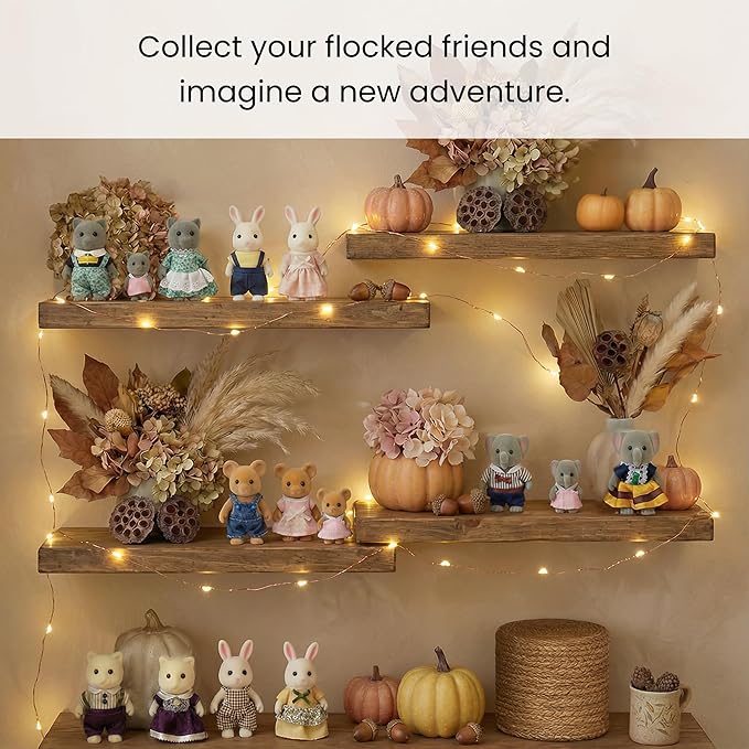 Family Cream Cat Figures — Set of 3 Collectible Flocked Mini Dolls with Removable Clothes, Dollhouse Pretend Play Set for Kids Ages 3+