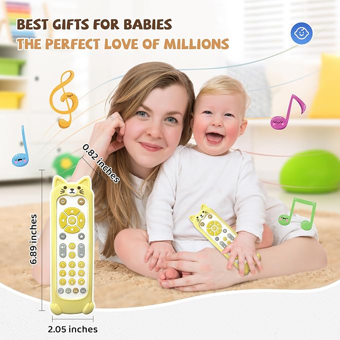 KIRALUMI Baby Remote Control Toy with Kitten Silicone Cover - Educational Musical Baby Toddler Toys with Realistic Play, Lights, and Sounds - 6, 9, 12, 18 Month Boys Girls Toys Gift.