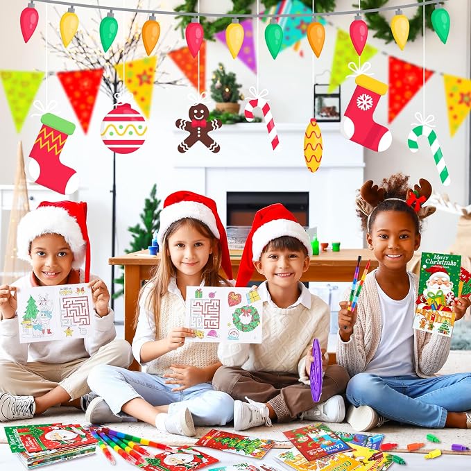 BenLouis 24 Pcs Christmas Mini Coloring Books Kids Xmas Party Favors Small Activity Books Bulk for Kids Holiday Stocking Goodie Bags Stuffers Return Gifts Classroom Travel